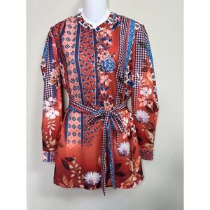 NWT~‎  Tolani Collection Long-Sleeve Tunic with Tie Gene Rust Floral~ S